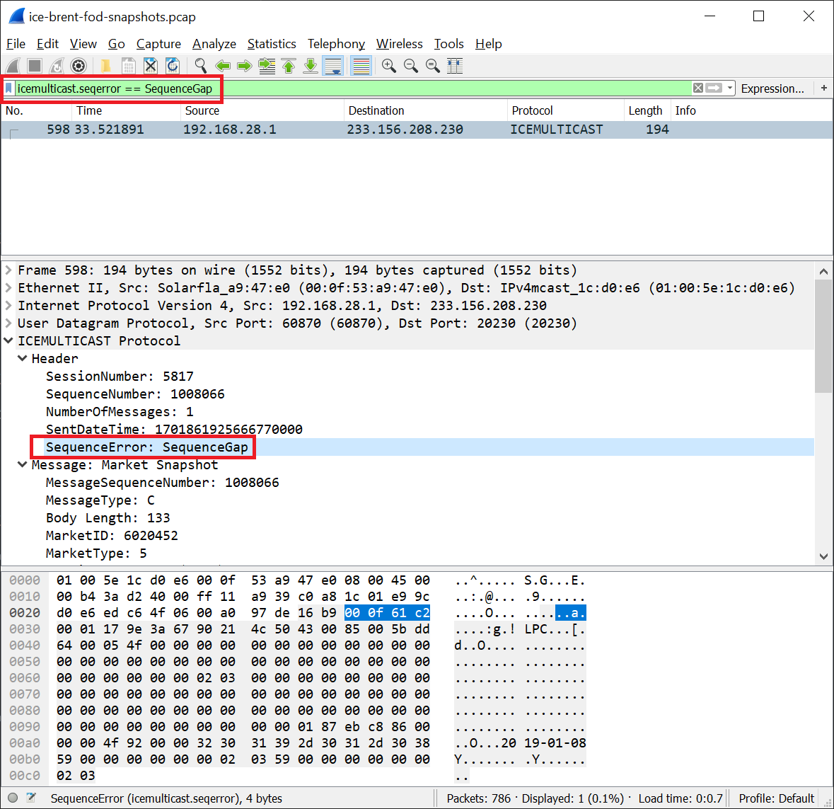 Wireshark SequenceGap Detected